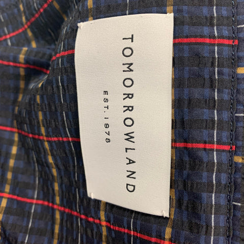 TOMORROWLAND Size 42 Navy Red Plaid Silk Notch Lapel Sport Coat