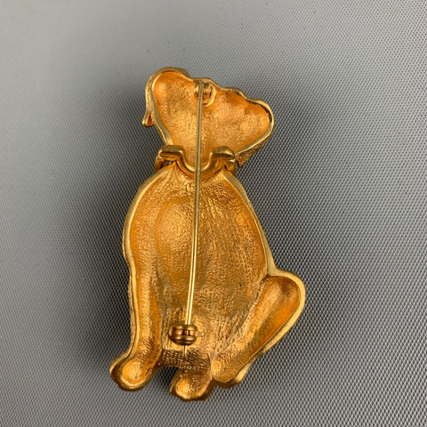 Broche chien VINTAGE en strass doré
