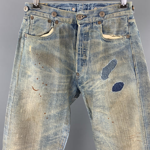LEVI'S Size XS Blue Distressed Washed Selvedge Denim Patchwork Jeans