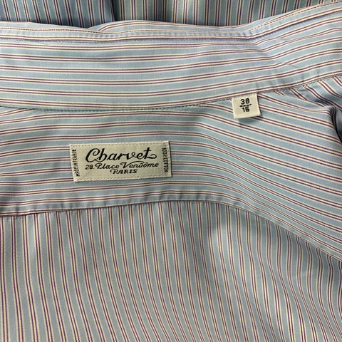 CHARVET Size M  Blue &  Burgundy Cotton Stripe Button Down Long Sleeve Shirt