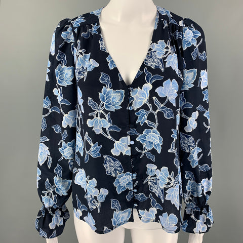 JOIE Size XS Navy Blue Polyester Floral Blouson Casual Top