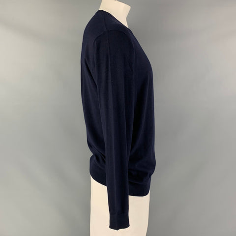 KITON Size L Navy Cashmere Silk V-Neck Pullover