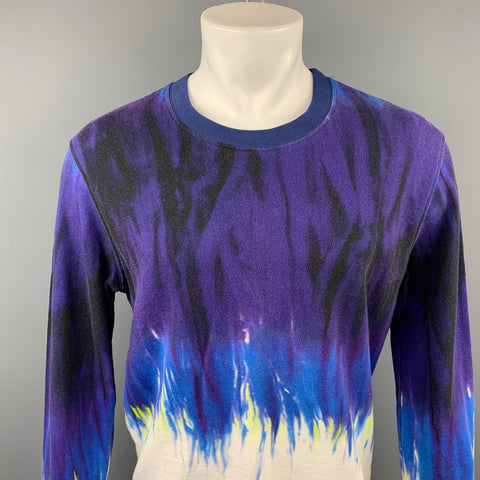 MSGM Size S Purple & White Tie Dye Cotton Crew-Neck Sweatshirt