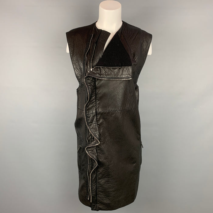 HAIDER ACKERMANN Size S Black Leather Double Zipper Long Vest