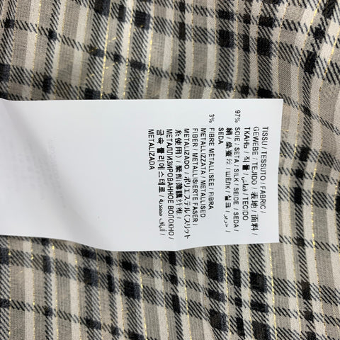 SAINT LAURENT Size S Nude Plaid Silk Pussy Bow Blouse