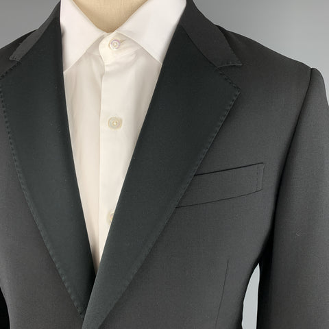 LANVIN Size 38 Black Satin Notch Lapel Two Piece Tuxedo
