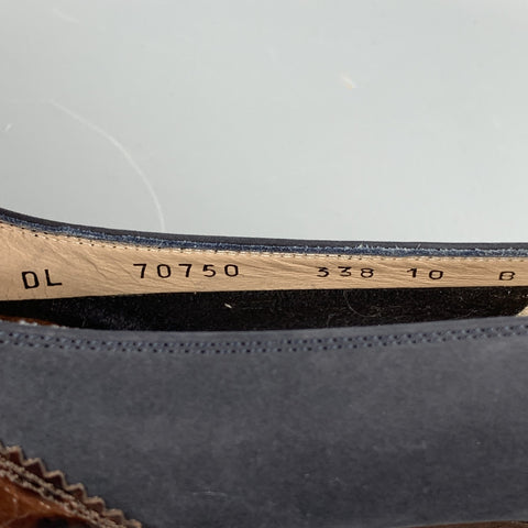 SALVATORE FERRAGAMO Size 10 Brown / Blue Suede Embossed Pumps