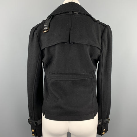 LaROK Taille 6 Manteau à double boutonnage en tissu noir avec col ceinturé