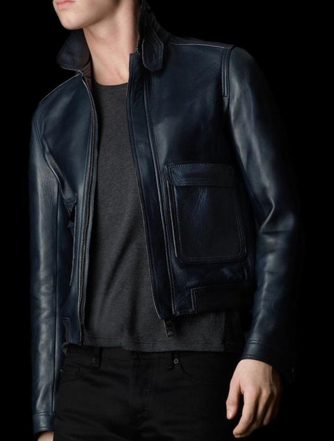BURBERRY PRORSUM Size S Blue Navy Bonded Leather Blouson Jacket