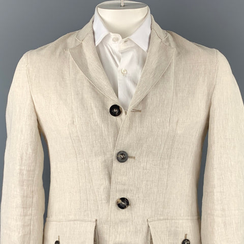 PRIVATE WHITE Size 40 Beige Linen Notch Lapel Sport Coat
