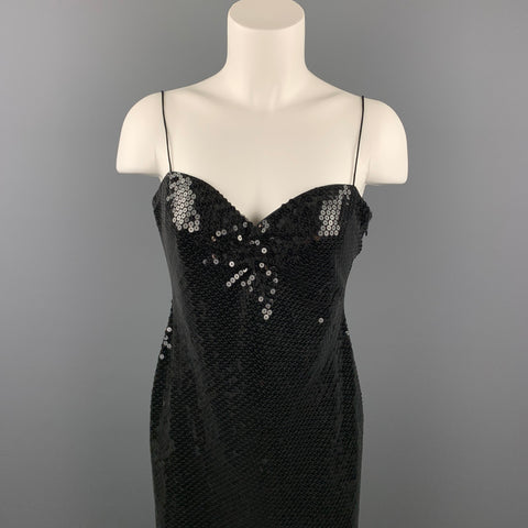 GIORGIO ARMANI Talla 6 Vestido negro con tirantes finos en mezcla de poliéster y lentejuelas