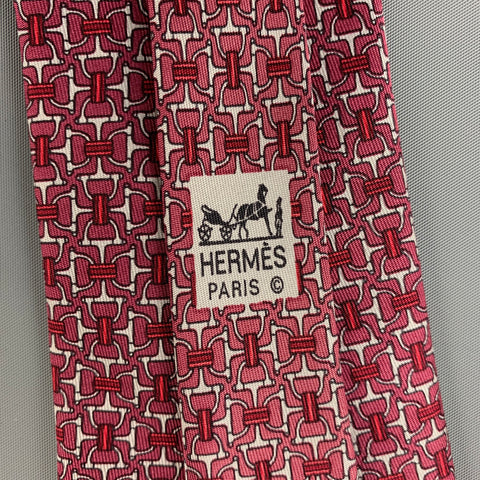 HERMES 7058 TA Purple White Equestrian Silk Tie