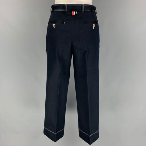 THOM BROWNE Size S Navy Cotton Cropped Casual Pants