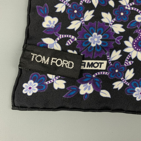 TOM FORD Black Purple White Abstract Floral Silk Pocket Square
