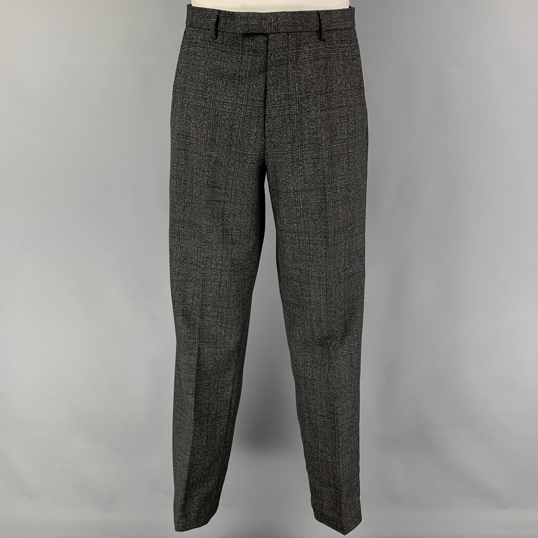 CALVIN KLEIN Size 42 Regular Grey Plaid Wool Blend Notch Lapel Suit