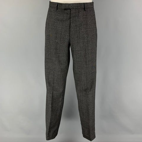 CALVIN KLEIN Size 42 Regular Grey Plaid Wool Blend Notch Lapel Suit