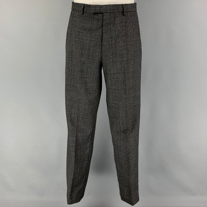 CALVIN KLEIN Size 42 Regular Grey Plaid Wool Blend Notch Lapel Suit