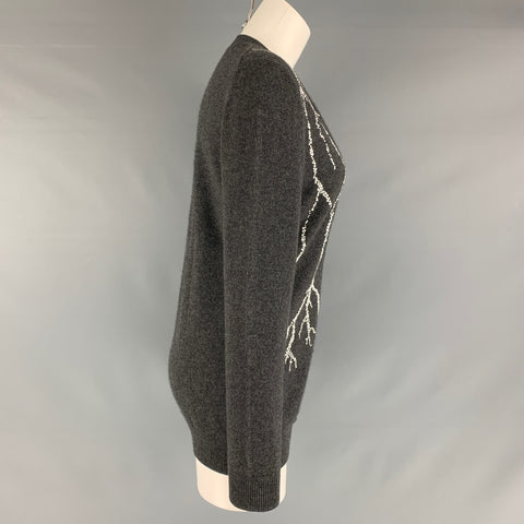 LIBERTINE Size M Grey White Cashmere Beaded V-Neck Cardigan