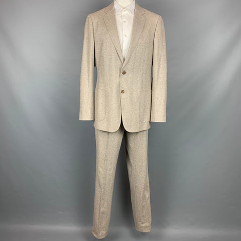 SUIT SUPPLY Size 48 Brown Herringbone Wool Notch Lapel Suit