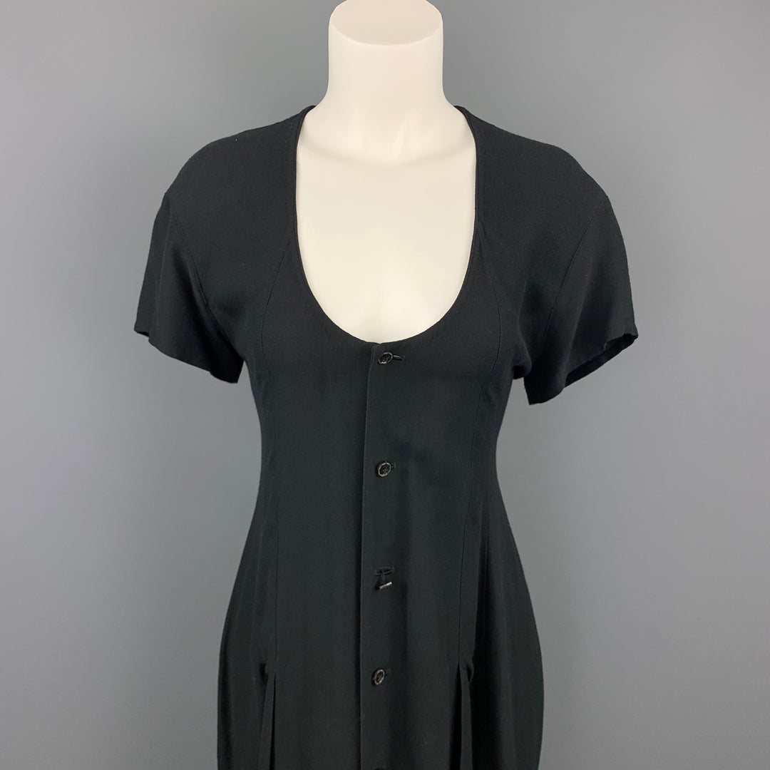 Vintage MATSUDA Size S Black Ribbed Rayon Shirt Dress
