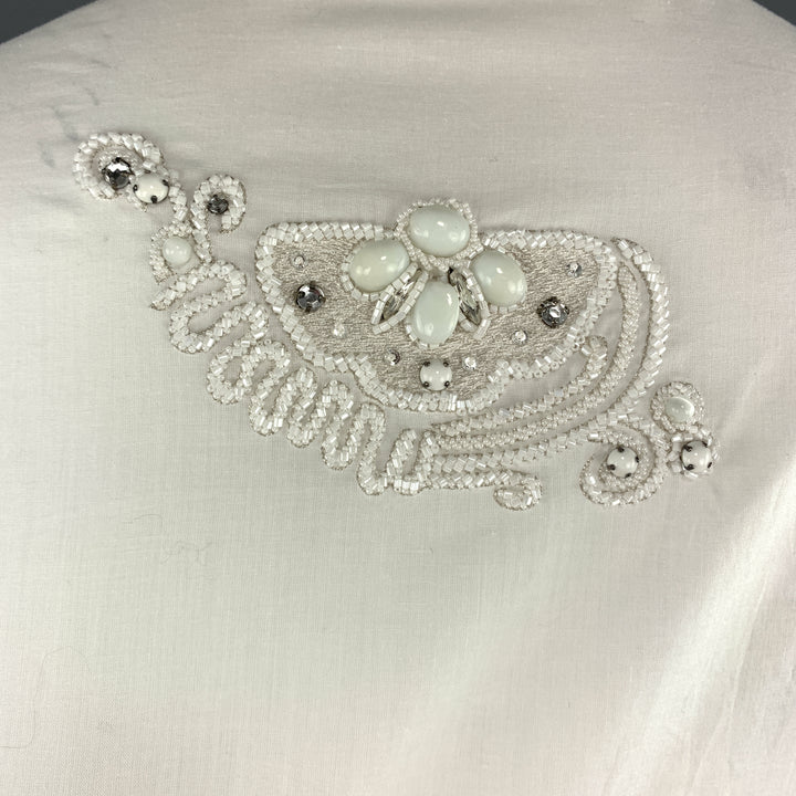 ROBERTO CAVALLI Size XXL White Cotton Beaded Rhinestone Floral Dress Shirt