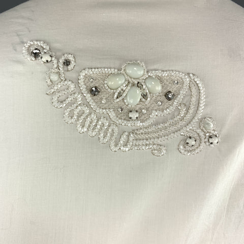 ROBERTO CAVALLI Size XXL White Cotton Beaded Rhinestone Floral Dress Shirt