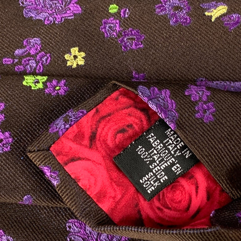 PAUL SMITH Brown Purple Floral Silk Tie