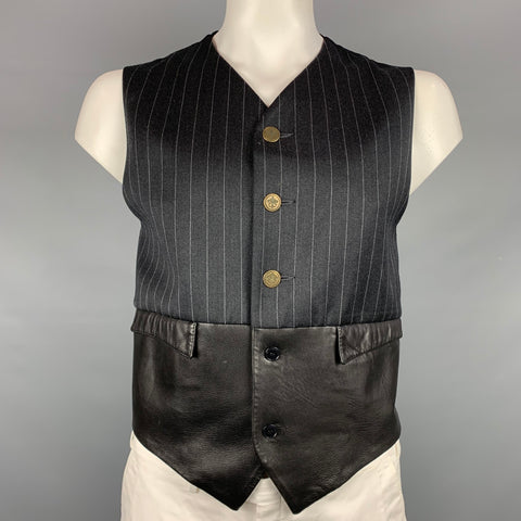 JOHN RICHMOND MAN Chaleco abotonado de lana con patchwork de rayas gris carbón y gris Talla XL