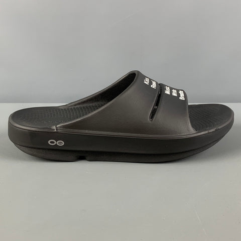 OOFOS for TAKAHIROMOIYASHITA Size 9 Black White Graphic Acetate Slip On Soloist's Sandals