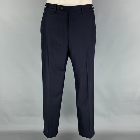 KITON Size 46 Navy Wool Single Breasted Notch Lapel Suit