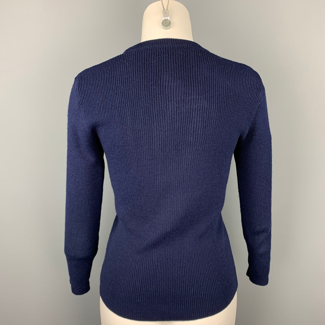VINTAGE Size M Navy Knitted Embriodered Acrylic Pullover