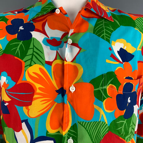 BRIONI Size L Multi-Color Floral Rayon Button Up Short Sleeve Shirt