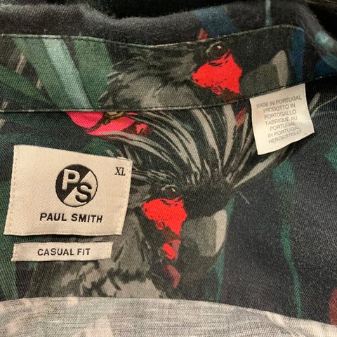 PS by PAUL SMITH Size XL Black Multi-Color Print Camp Short Sleeve Shirt