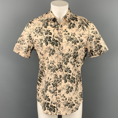 GUCCI Size M Beige Floral Cotton Button Up Short Sleeve Shirt
