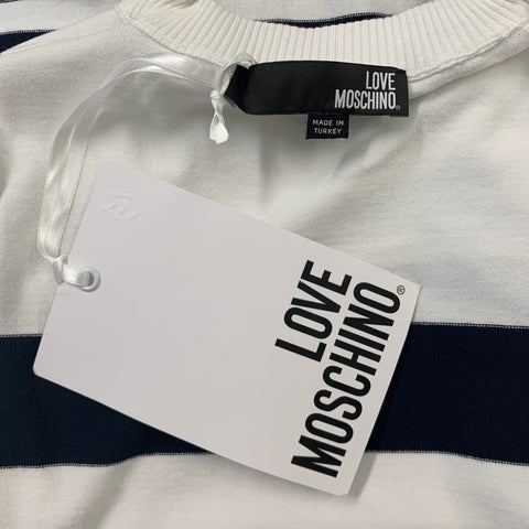 LOVE MOSCHINO Size 4 White Navy Stripped Viscose / Polyester Pullover