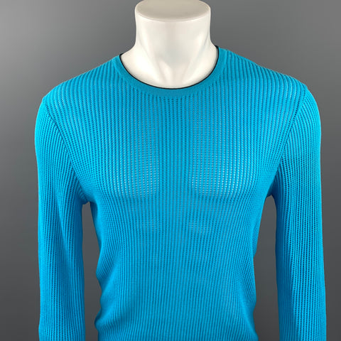 CALVIN KLEIN COLLECTION Size XS Aqua Mesh Cotton Crew-Neck Pullover