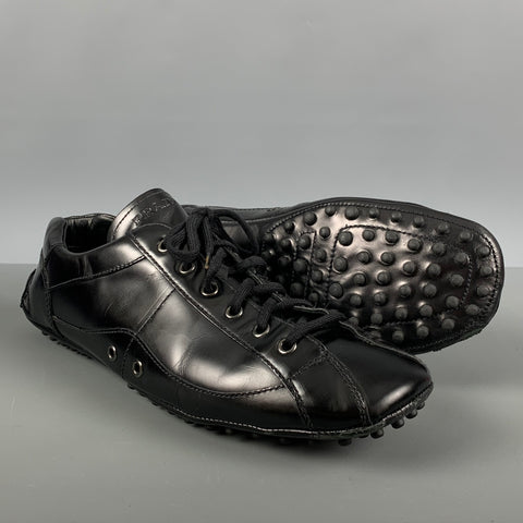 PRADA Size 10.5 Black Leather Drivers Lace Up Shoes