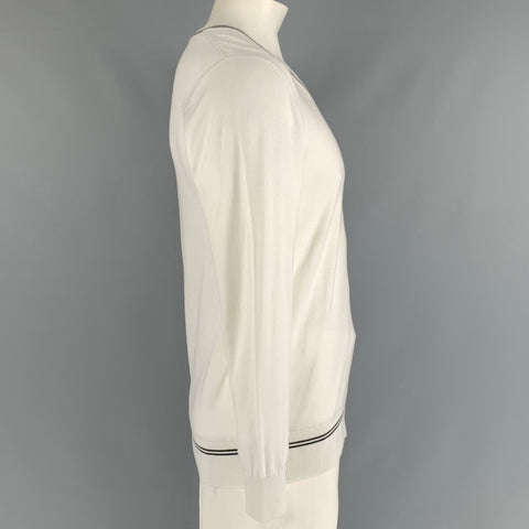 G-STAR Size XL White Solid Cotton V-Neck Pullover
