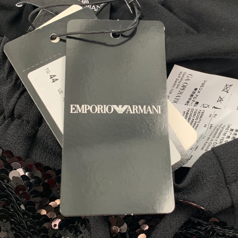 EMPORIO ARMANI Size 8 Black Sequined Polyester Drawstring Shorts