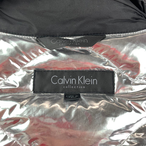 CALVIN KLEIN COLLECTION Size 38 Black Polyamide Silver Quilted Lining Zip Up Jacket