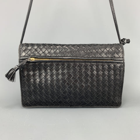 Vintage BOTTEGA VENETA Black Intrecciato Woven Leather Shoulder Bag