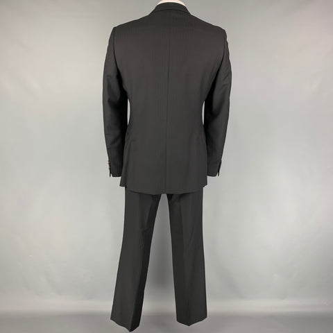 GUCCI Size 42 Long Black Stripe Wool Peak Lapel Suit