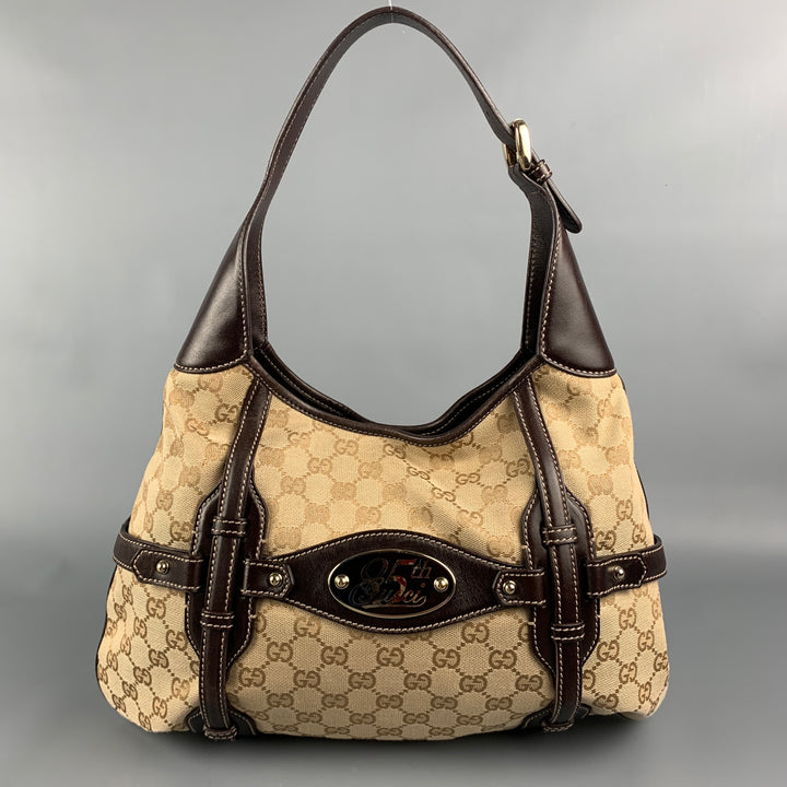 GUCCI Sac à main Hobo 85e anniversaire en toile monogramme beige et marron