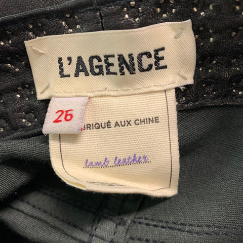 L'AGENCE Size 26 Black Leather Studded Lamb Skin Jean Cut Casual Pants