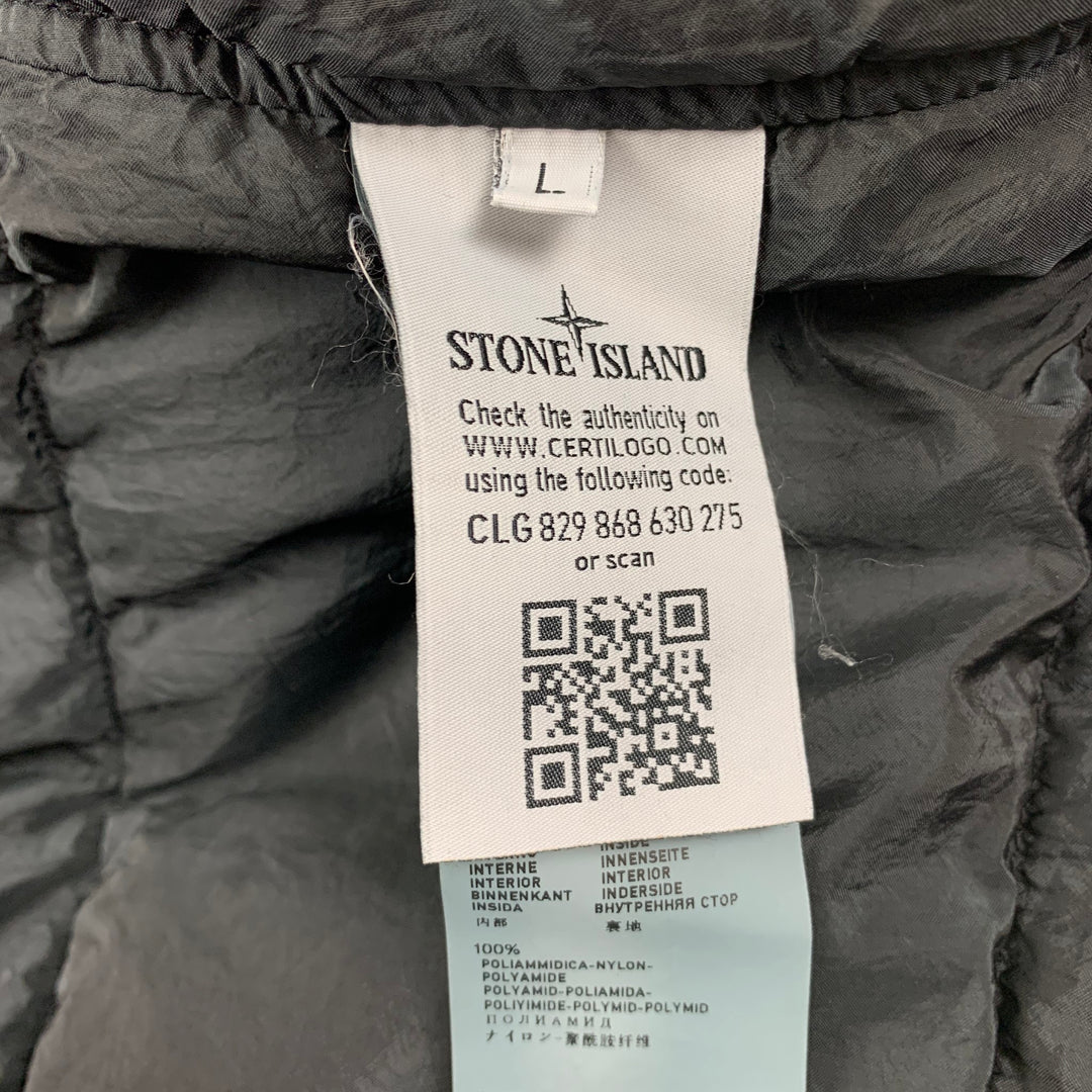 STONE ISLAND Size L Black Quilted Cotton / Nylon Rip Stop Down Jacket