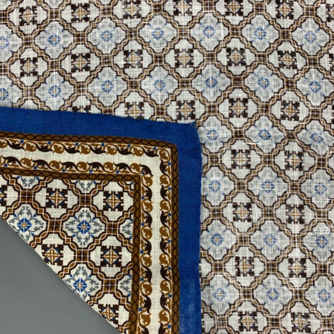 SUITSUPPLY Blue & Brown Abstract Floral Pocket Square