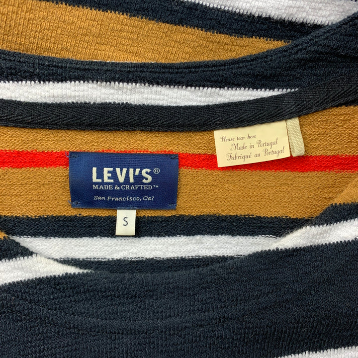 LEVI'S MADE &amp; CRAFTED Taille S Pull à col rond en coton à rayures noires et moutarde