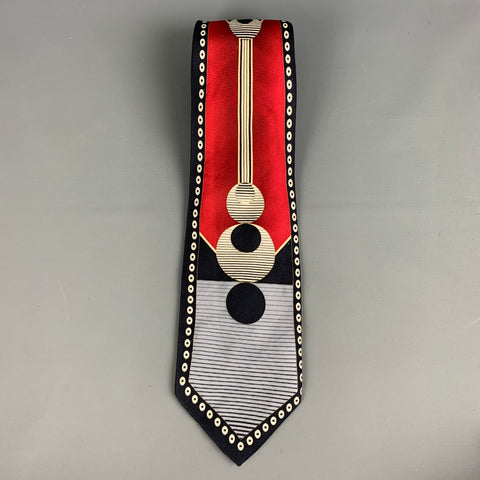 HARVE BENARD Red Navy Print Silk Tie