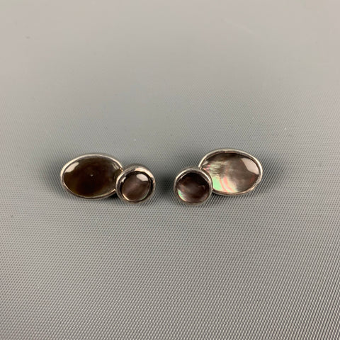 Boutons de manchette ovales en argent sterling irisé VINTAGE en argent