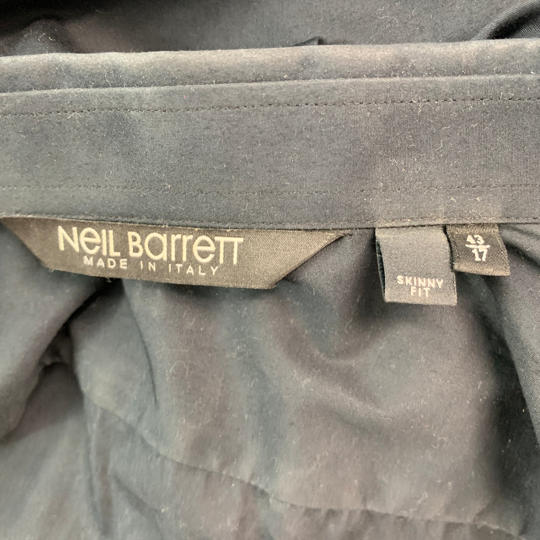 NEIL BARRETT Size L Black Mixed Fabrics Cotton Button Up Long Sleeve Shirt